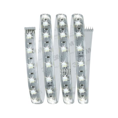 Flexible LED strip with white LEDs and transparent coating for versatile lighting solutions.