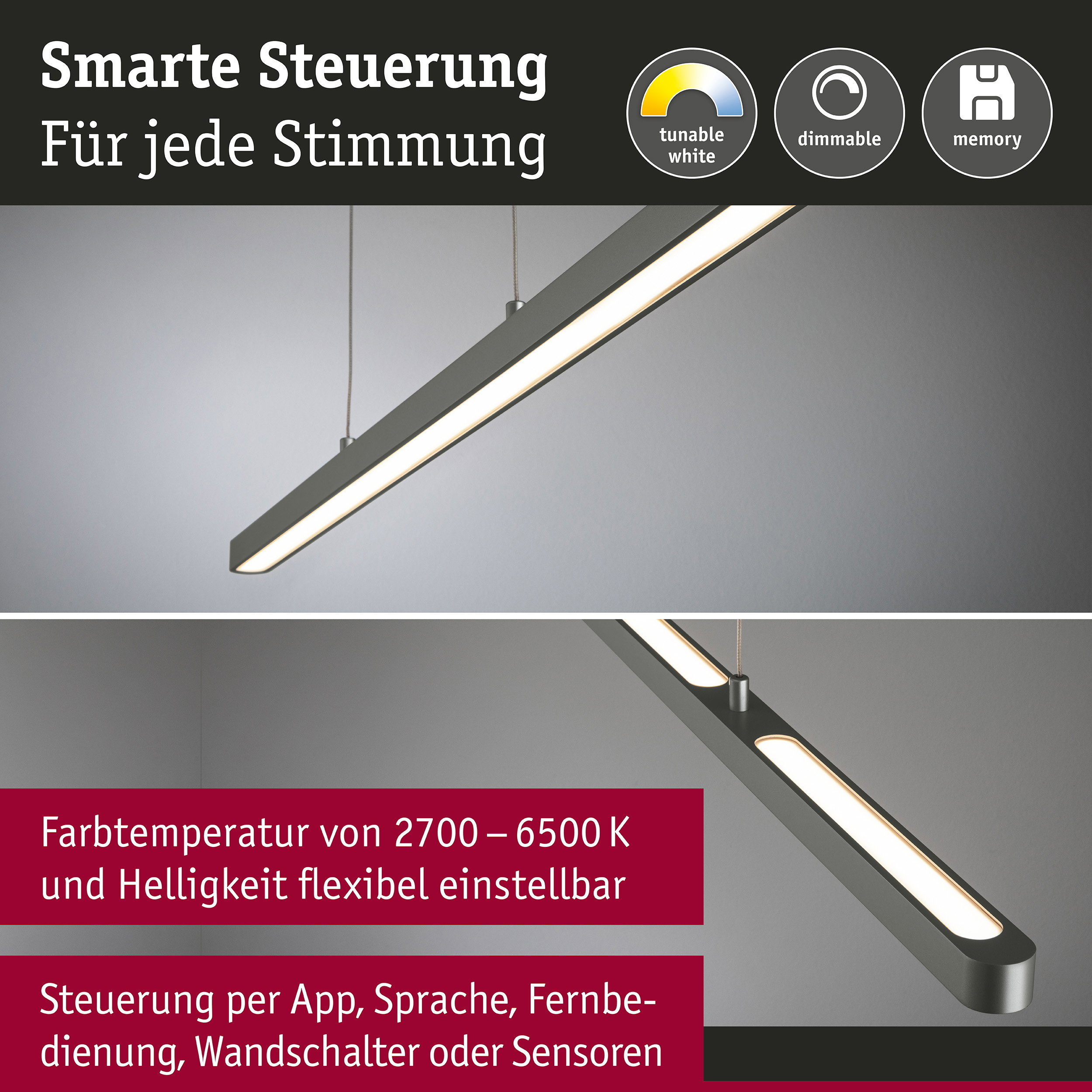 LED Pendelleuchte Smart Home Zigbee 3.0 Lento Tunable White 2035lm 26,4W Titanium