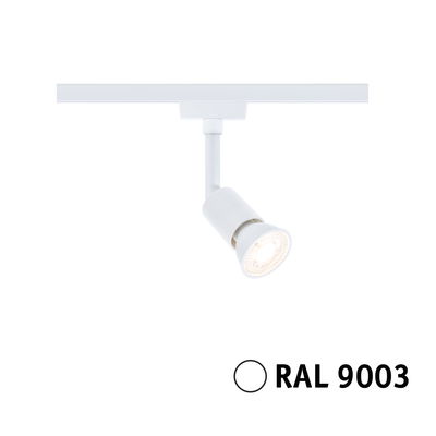 Witte metalen LED-spot met RAL 9003 kleurcode voor moderne railsystemen en accentverlichting