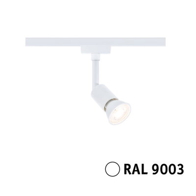 White metal LED spotlight with RAL 9003 color code for modern track lighting and accent illumination