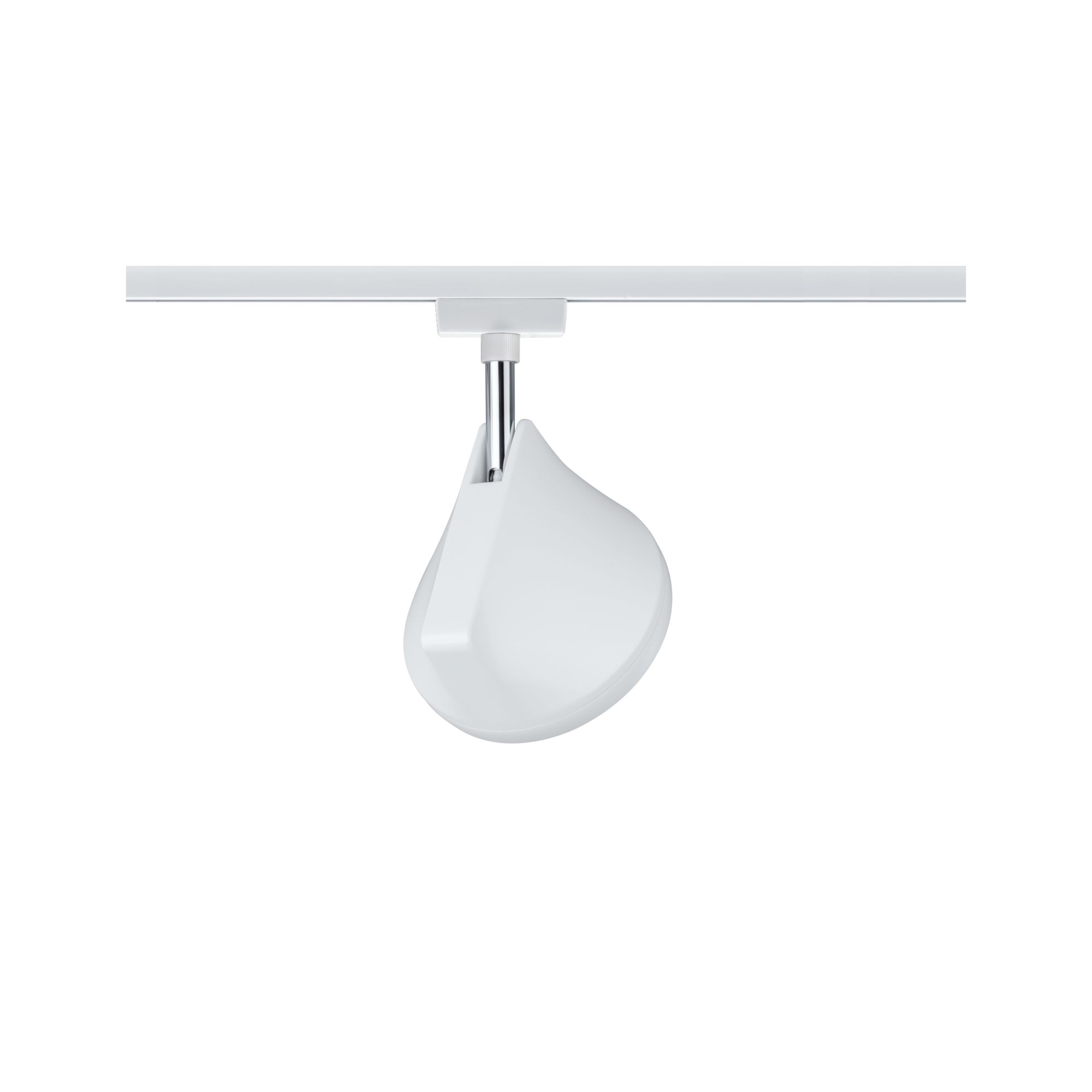 Modern white LED spotlight made of plastic and metal for track systems, energy-efficient lighting