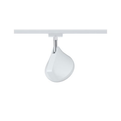 Modern white LED spotlight made of plastic on track system for flexible lighting solutions