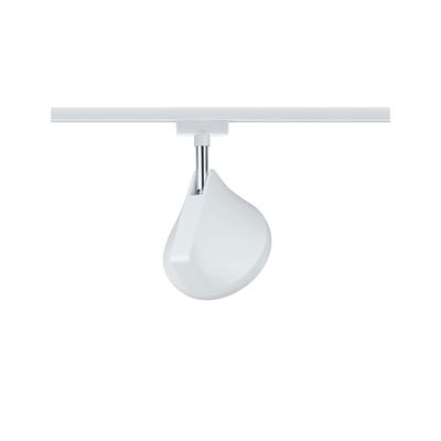 Modern white LED spotlight made of plastic on track system for flexible lighting solutions