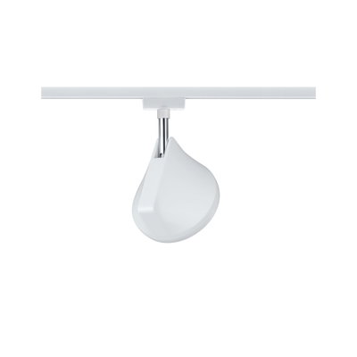 Modern white LED spotlight made of plastic on track system for flexible lighting solutions