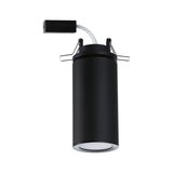Black metal recessed spotlight with white cable for modern LED ceiling lighting