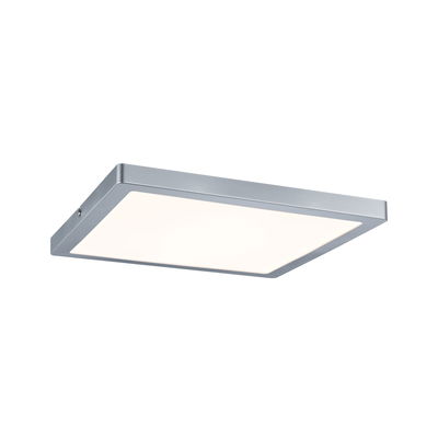 Plafonnier LED carré moderne en métal argenté avec diffuseur blanc pour espaces de vie