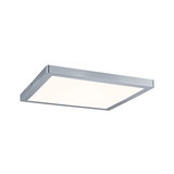 Modern square LED ceiling light in silver metal with white diffuser for living spaces