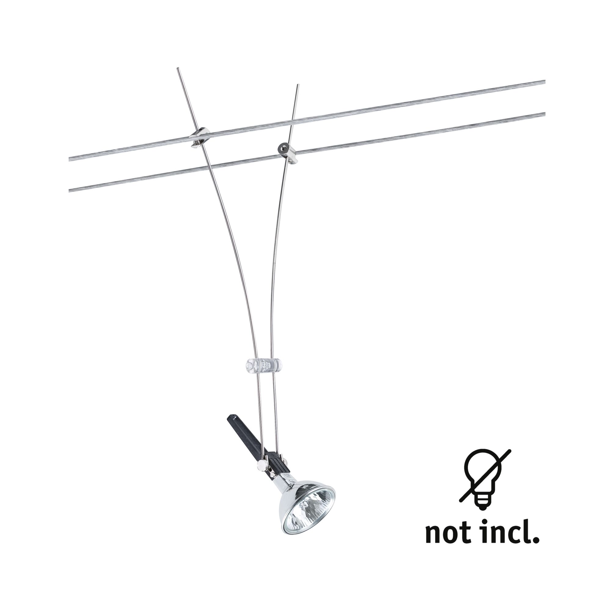 Moderne metalen kabelspot in chroom met verstelbare lampkop voor flexibele verlichting zonder lamp