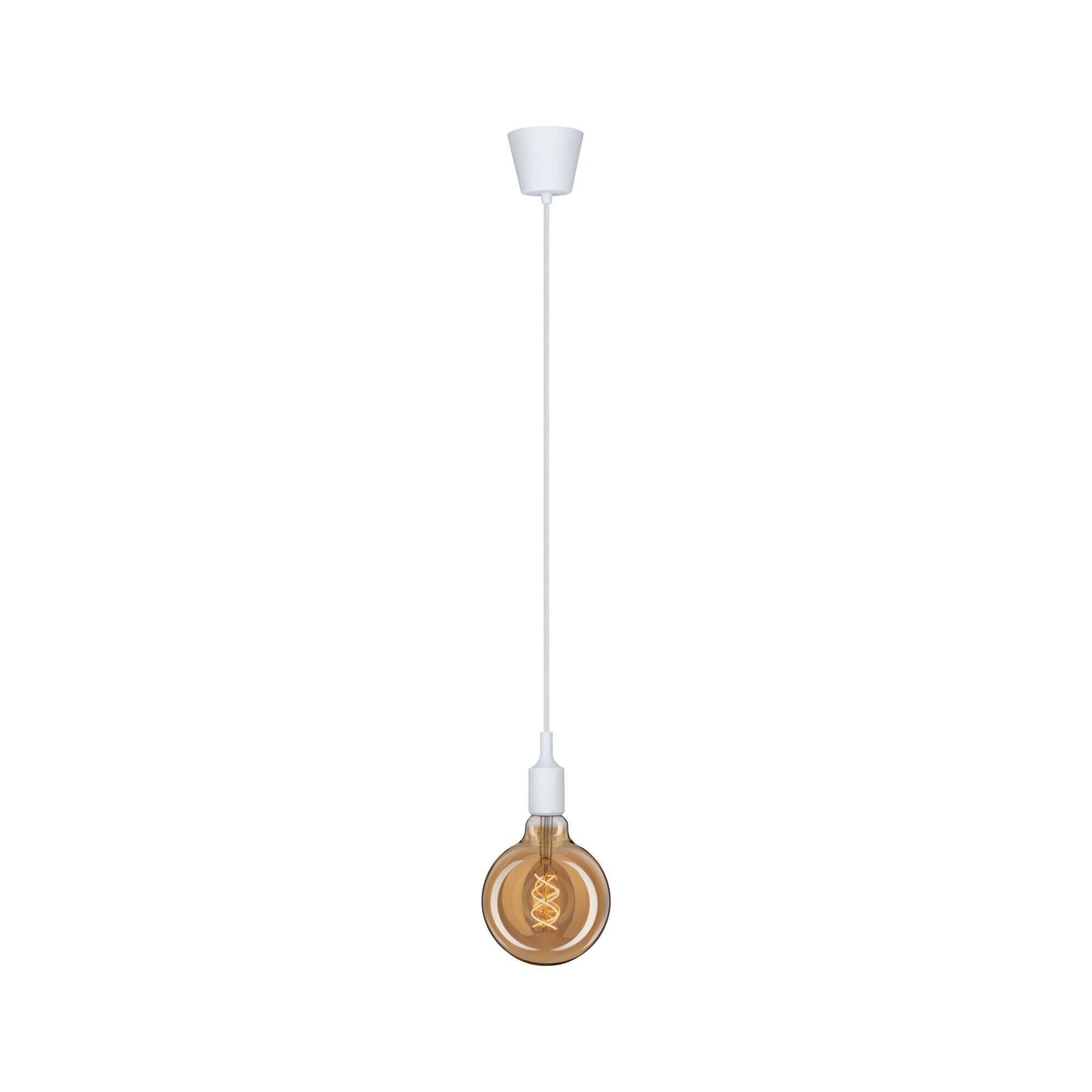 Pendant lamp with white cable and amber bulb for modern home lighting and interior design