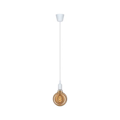 Hanglamp met witte kabel en amberkleurige lamp voor moderne woonverlichting
