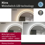 Round mirror with white LED lighting, touch dimmable featuring WhiteSwitch technology and selectable light colour