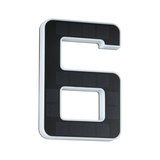 Number 6 with black solar panels and white plastic frame for outdoor lighting and house numbers