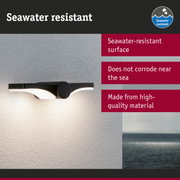 Black outdoor wall light with seawater-resistant surface and durable material for coastal use