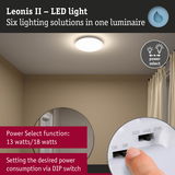 Leonis II LED ceiling light with Power Select for 13 or 18 watts, energy-efficient lighting solution.