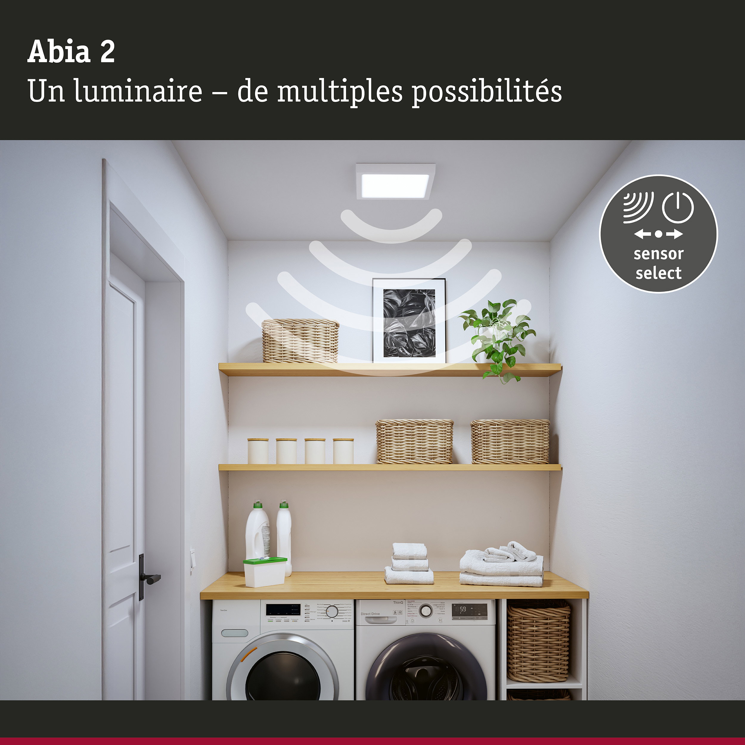 Panneau LED Abia 2 White Select Détecteur de mouvement crépusculaire (HF) carré 300x300mm 14W 900lm White Select Blanc