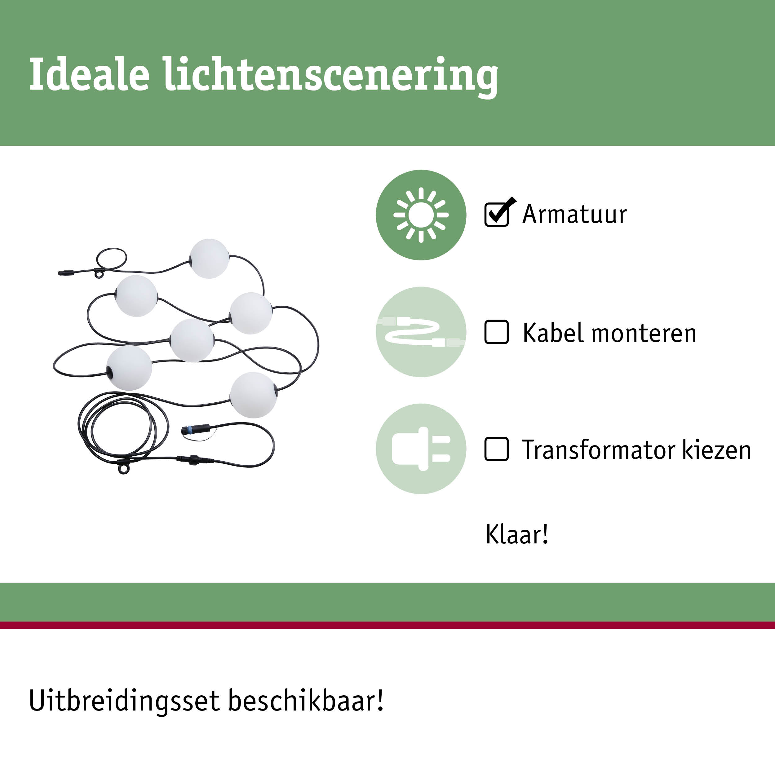 Zwart snoer met witte bolverlichting voor flexibele binnenverlichtingsscenario's