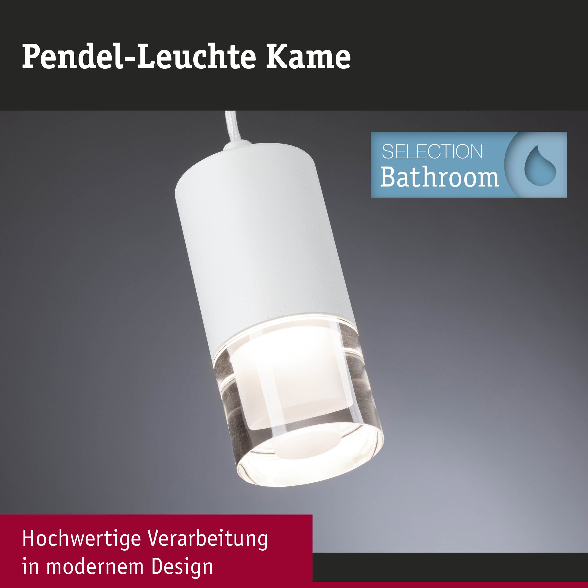 Pendelleuchte Kame in Weiß mit Glasdetails für modernes Badezimmerlicht