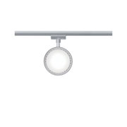 Round silver metal LED spotlight with adjustable track system for modern indoor lighting