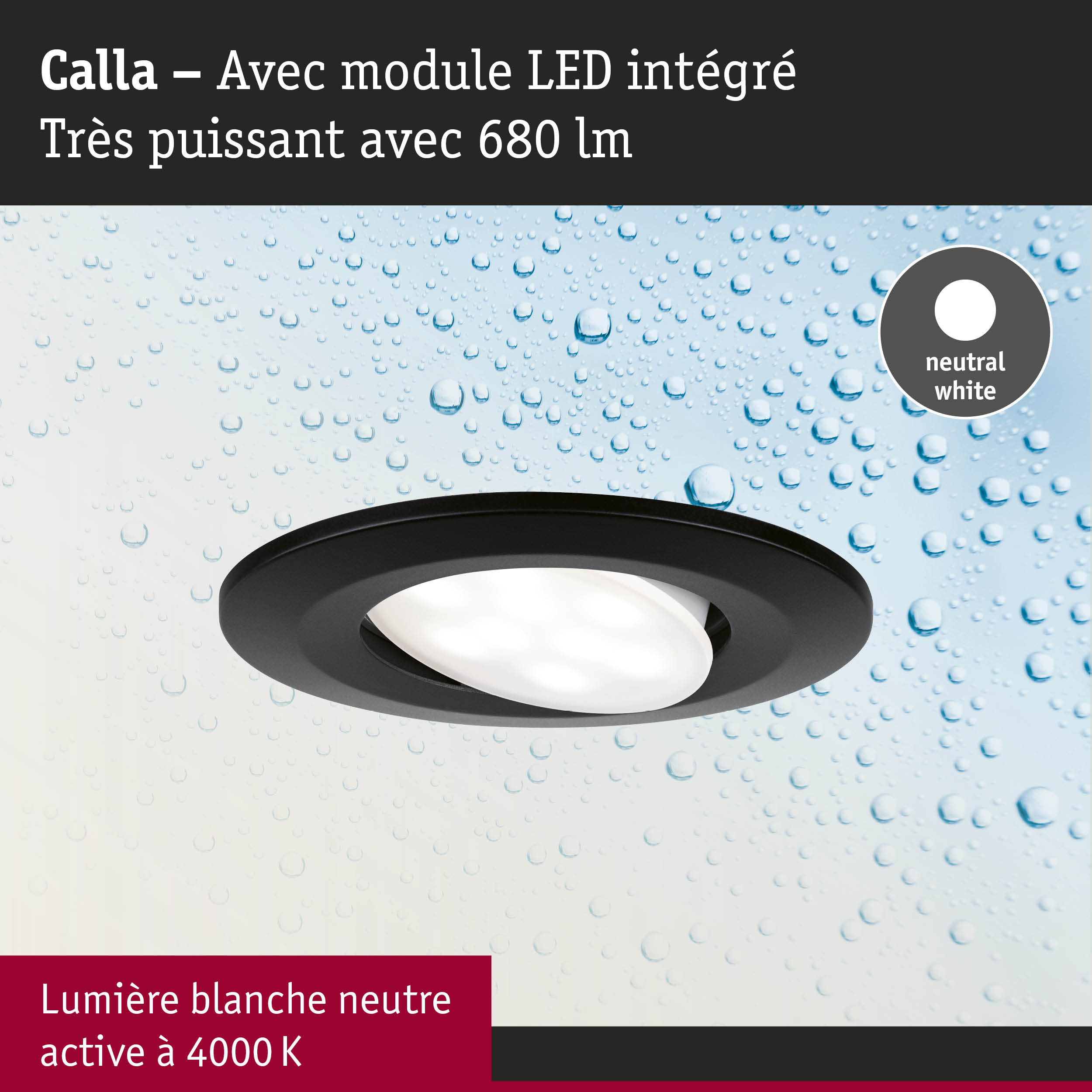 Spot encastré Calla noir avec lumière LED blanc neutre et 680 lumens de puissance