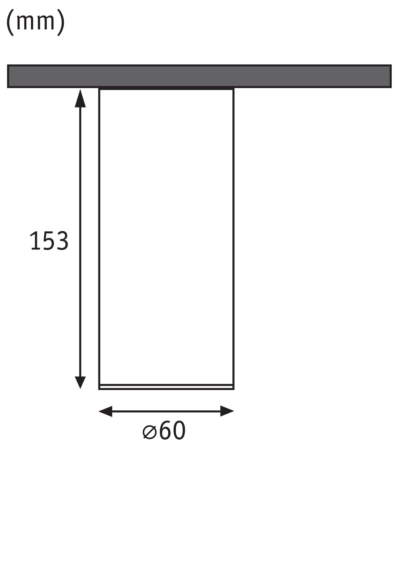 Technical drawing showing 153 mm height and 60 mm diameter dimensions of lighting cylinder.