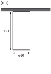 Technische Zeichnung mit Maßen 153 mm Höhe und 60 mm Durchmesser für Leuchtenzylinder.