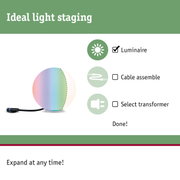 Colourful LED luminaire with cable for light control and decorative lighting effects