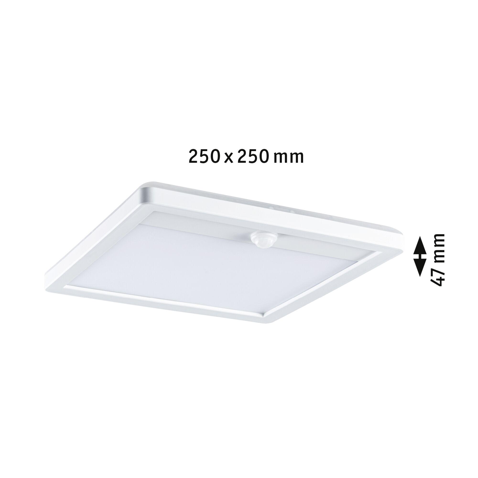 Square white LED ceiling light made of plastic, 250x250 mm size and 47 mm height