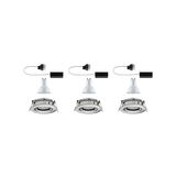 Drie witte GU10 LED inbouwspots met zilveren metalen frame en aansluitkabels voor woonverlichting