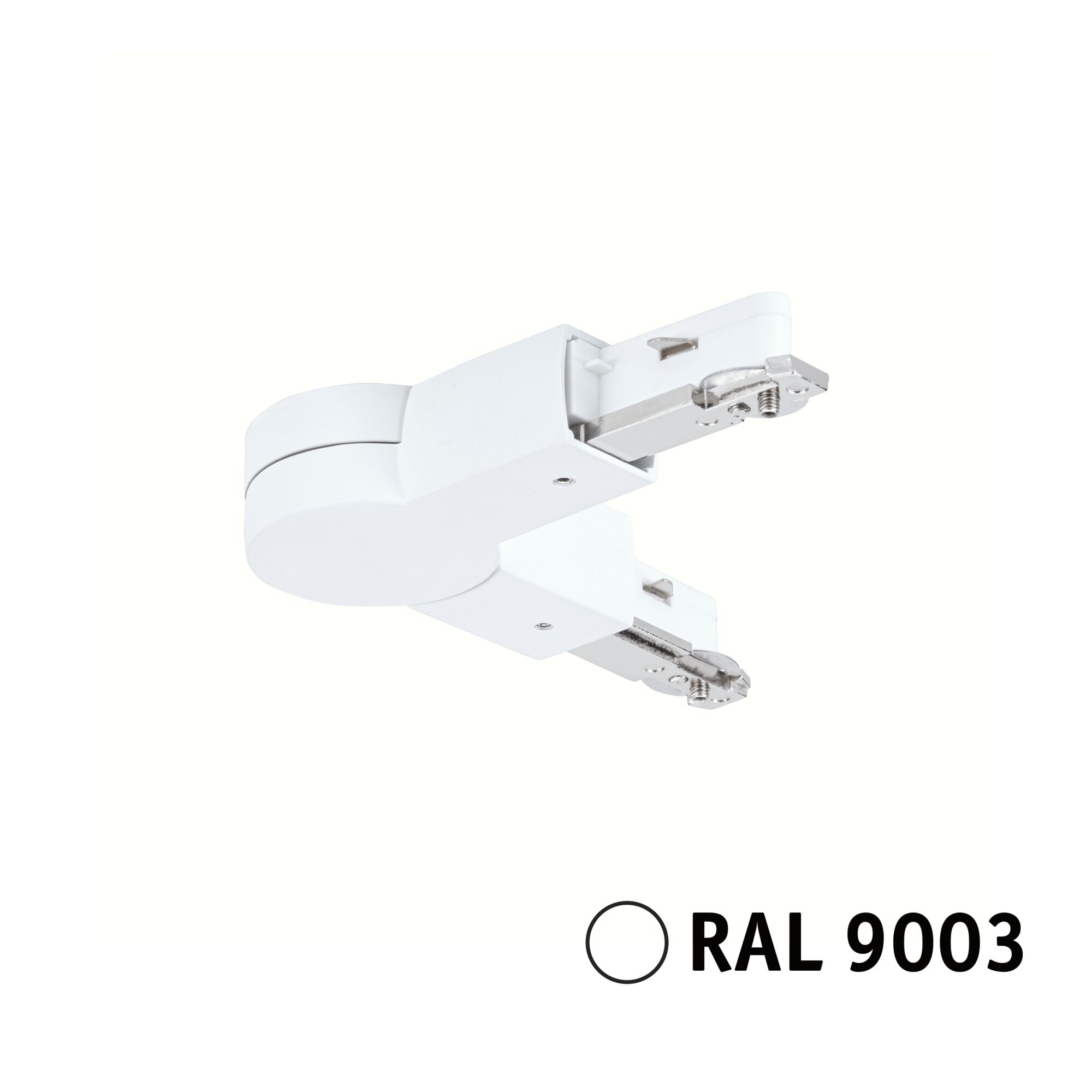 Weißer RAL 9003 LED-Schienenverbinder aus Kunststoff und Metall für flexible Lichtsysteme