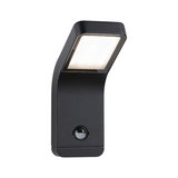 Black metal LED outdoor wall light with motion sensor and warm white light for home facades