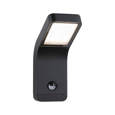 Black metal LED outdoor wall light with motion sensor and warm white light for home facades