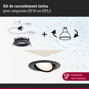 Spot encastré noir avec câble blanc et douille GU10 GU5,3 pour ampoules LED encastrables