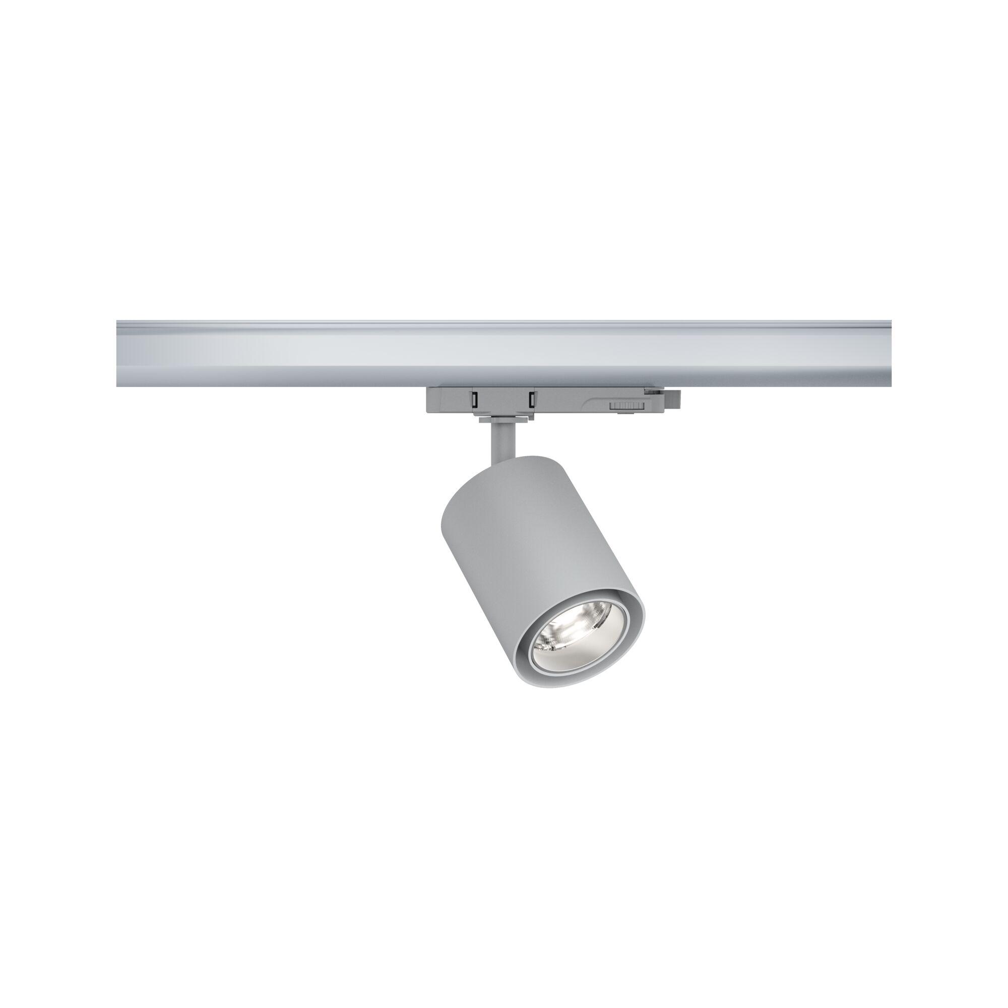 Modern grey metal LED spotlight on track system for flexible indoor lighting