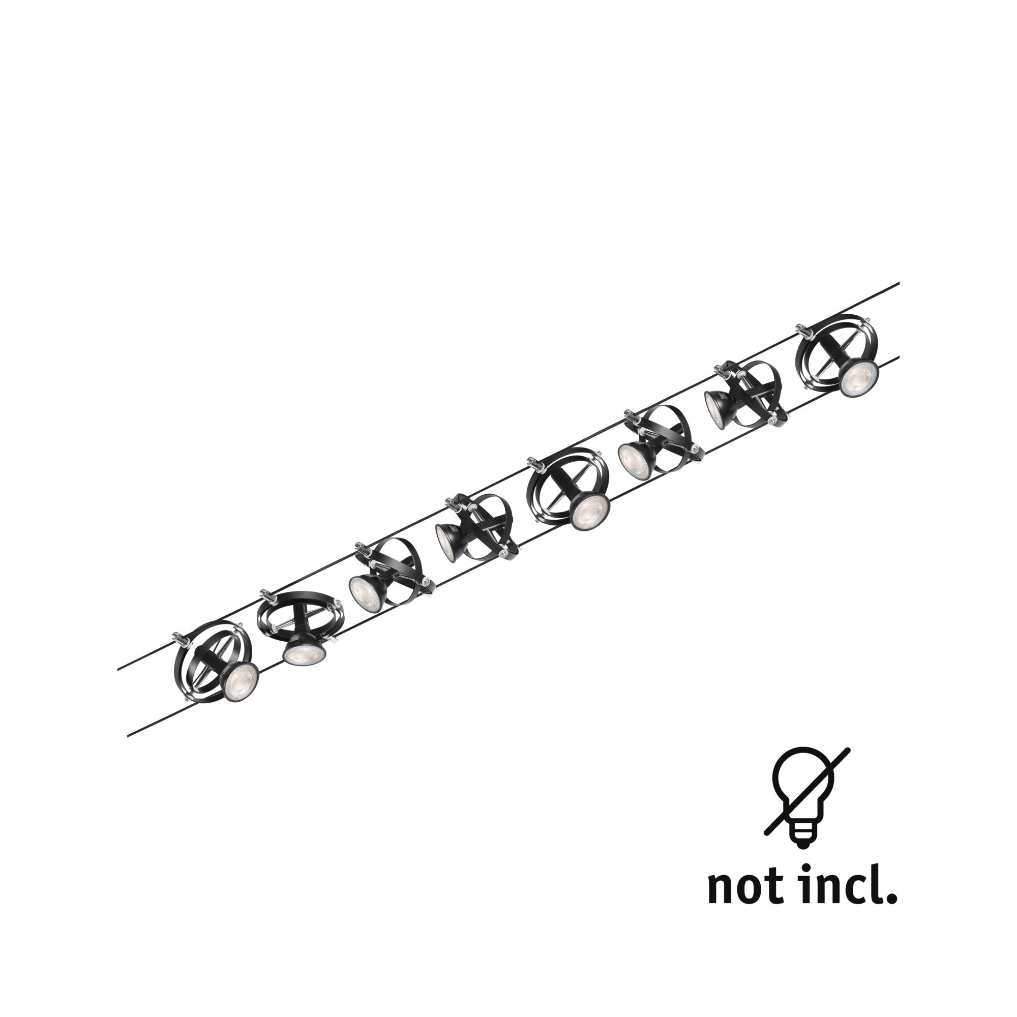 Système de câble noir avec spots LED réglables en métal pour un éclairage polyvalent