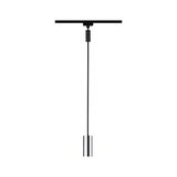 Modern pendant light with chrome cylinder and black cable for track lighting systems
