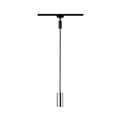 Modern pendant light with chrome cylinder and black cable for track lighting systems