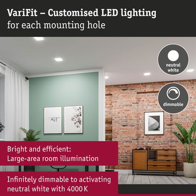 Modern living room with dimmable neutral white LED ceiling lights for large area illumination