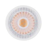 Hvid LED-spot med orange lyskilde og klar plastreflektor til indendørs belysning