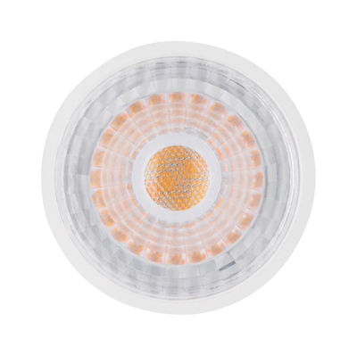 Witte LED-spot met oranje lichtbron en transparante kunststof reflector voor binnenverlichting