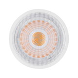 White LED spotlight with orange light source and clear plastic reflector for indoor lighting solutions