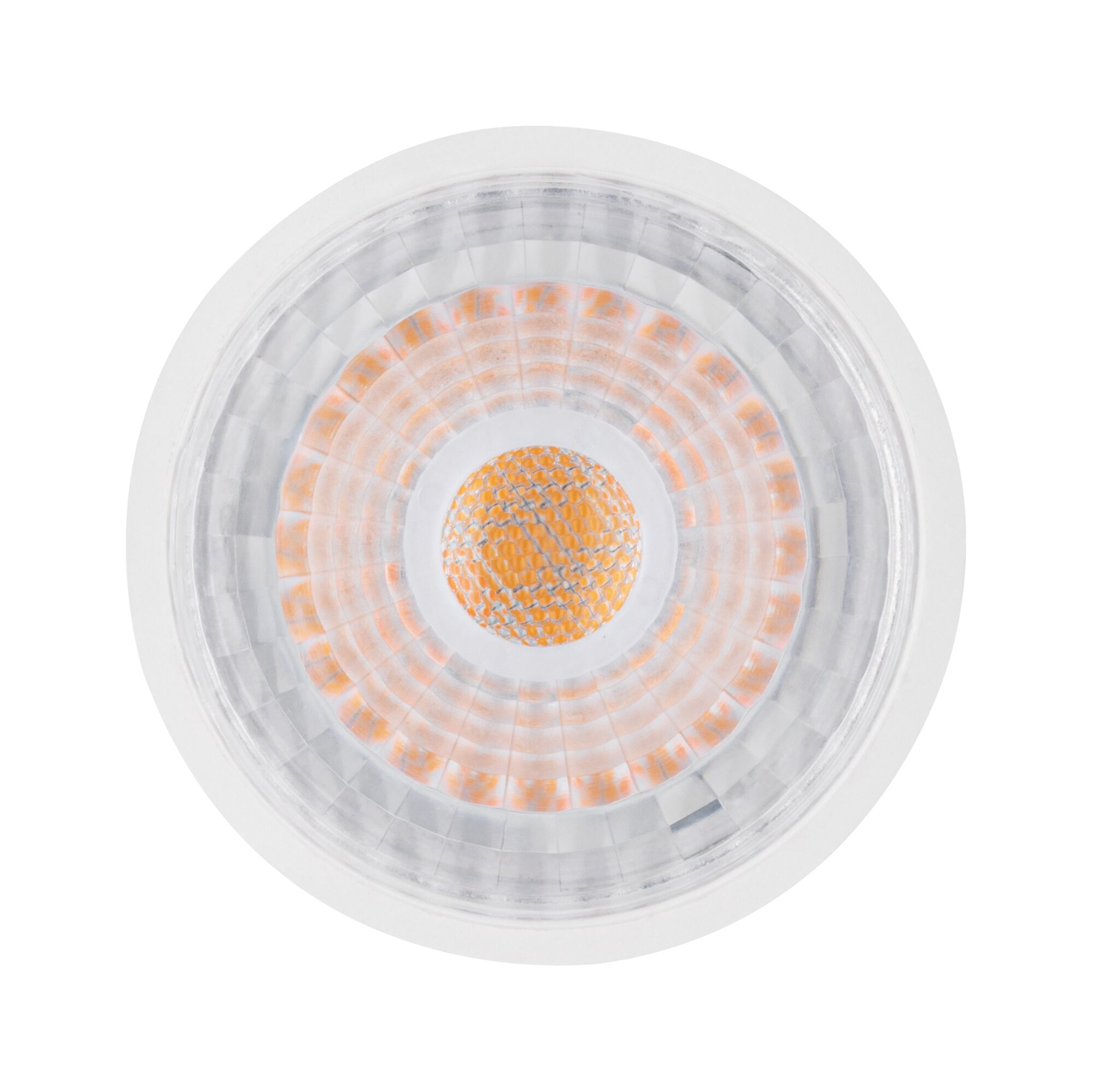White LED spotlight with orange light source and clear plastic reflector for indoor lighting solutions