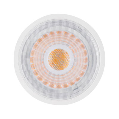 White LED spotlight with orange light source and clear plastic reflector for indoor lighting solutions