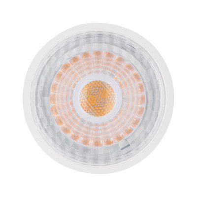Witte LED-spot met oranje lichtbron en transparante kunststof reflector voor binnenverlichting