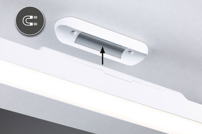 White LED under-cabinet light with metal magnetic mount for flexible lighting installation