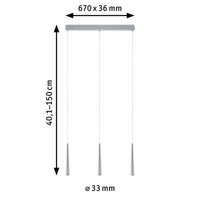 Three-light pendant lamp in brushed aluminum with adjustable height and slim modern design