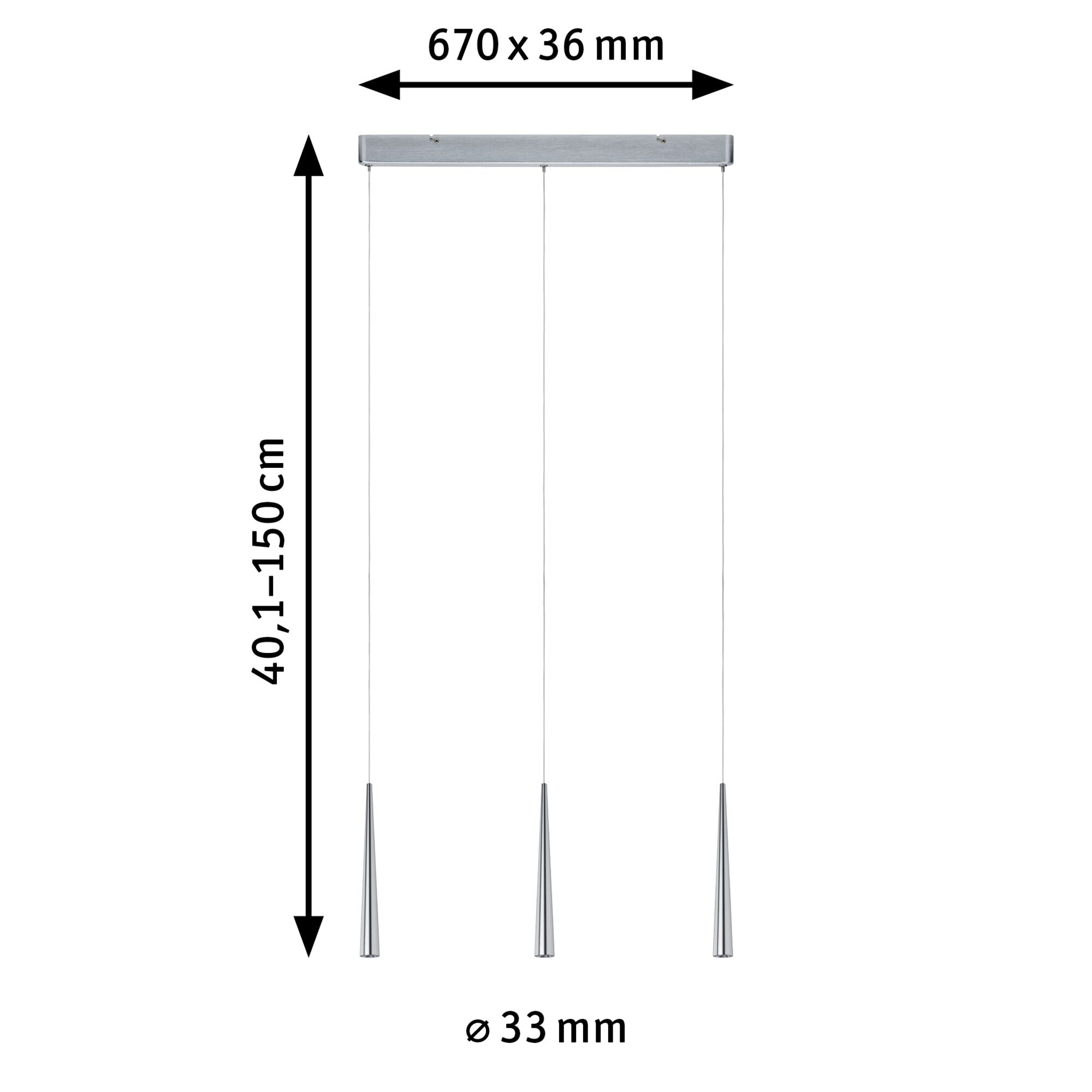 Dreiflammige Pendelleuchte aus gebürstetem Aluminium mit verstellbarer Höhe und schlankem Design