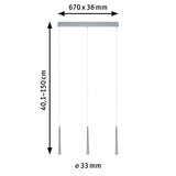 Dreiflammige Pendelleuchte aus gebürstetem Aluminium mit verstellbarer Höhe und schlankem Design