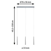 Three-light pendant lamp in brushed aluminum with adjustable height and slim modern design