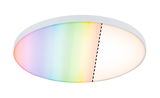 Round white LED ceiling light with color change and warm white light for living spaces