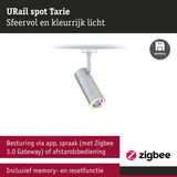 Moderne zilveren URail spot Tarie met kleurrijk licht en Zigbee bediening via app of spraak
